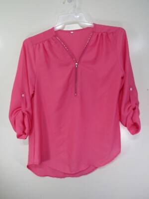 Unbranded Top Size L Pink Long Sleeve Front Zipper High Low Hem Casual
