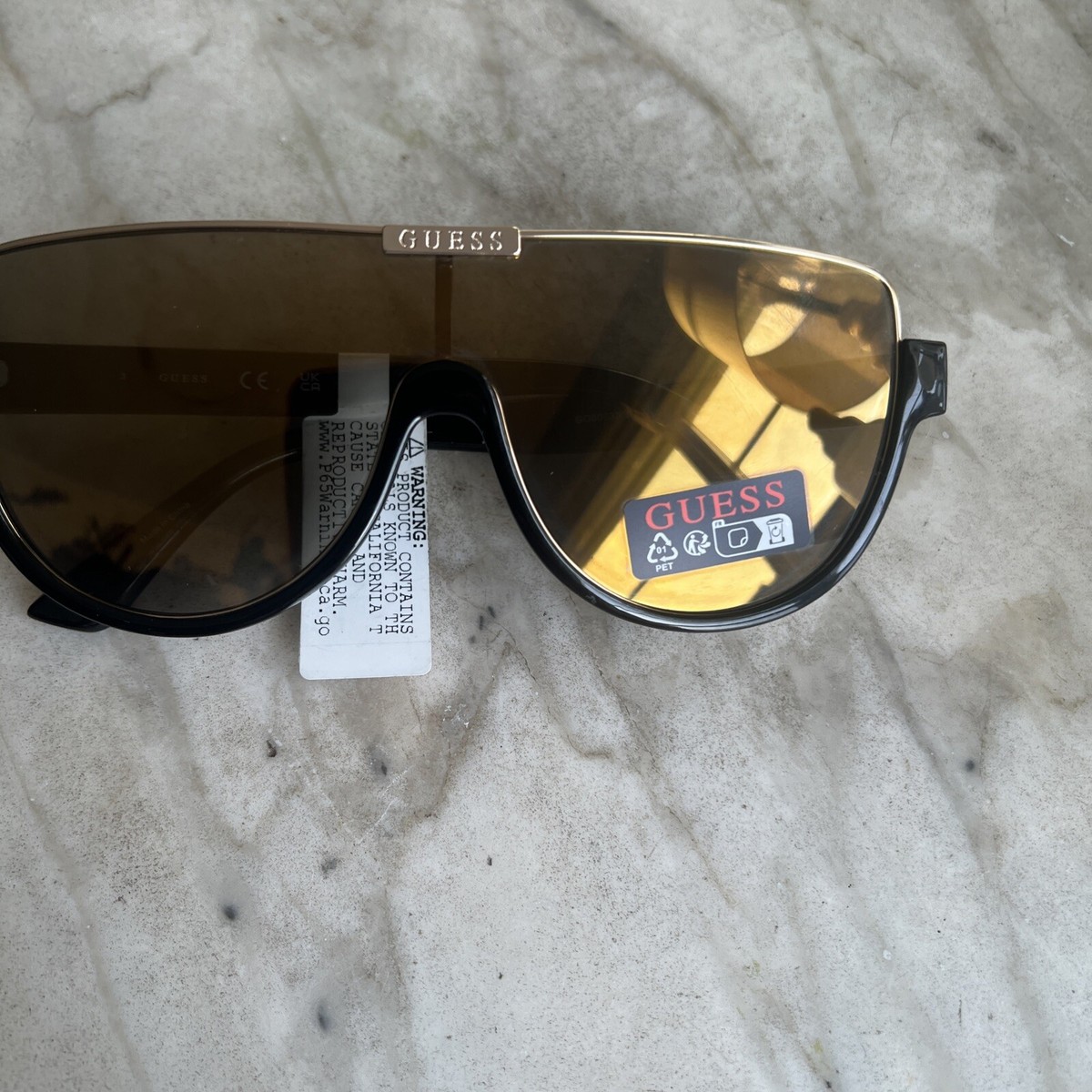 New GUESS Slim Sunglasses GO00087 Acetate Black Gold Logo Brown Lens Guess main image 4