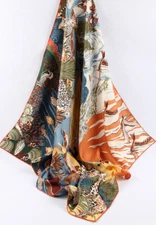 100% Silk mulberry twill 34“ Square Scarf Women Shawl Wrap blue green brown Gift
