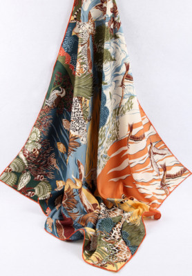 100% Silk mulberry twill 34  Square Scarf Women Shawl Wrap blue green brown Gift