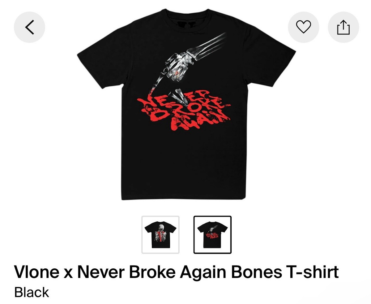 Vlone x Never Broke Again Bones T-shirt L | eBay