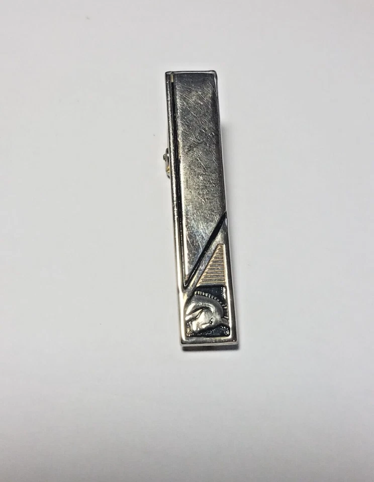 Vintage Gold Tone Horse Head Rectangular Shaped Black Enamel Tie Bar Costume Foto 3 de 4