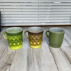 ANCHOR HOCKING Vtg Fire King 319 Diamond Kimberly Glass Mug Cup & Plain Stack