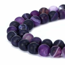 Purple Stripe Agate Matte Round Beads 6mm 8mm 10mm 15.5" Strand