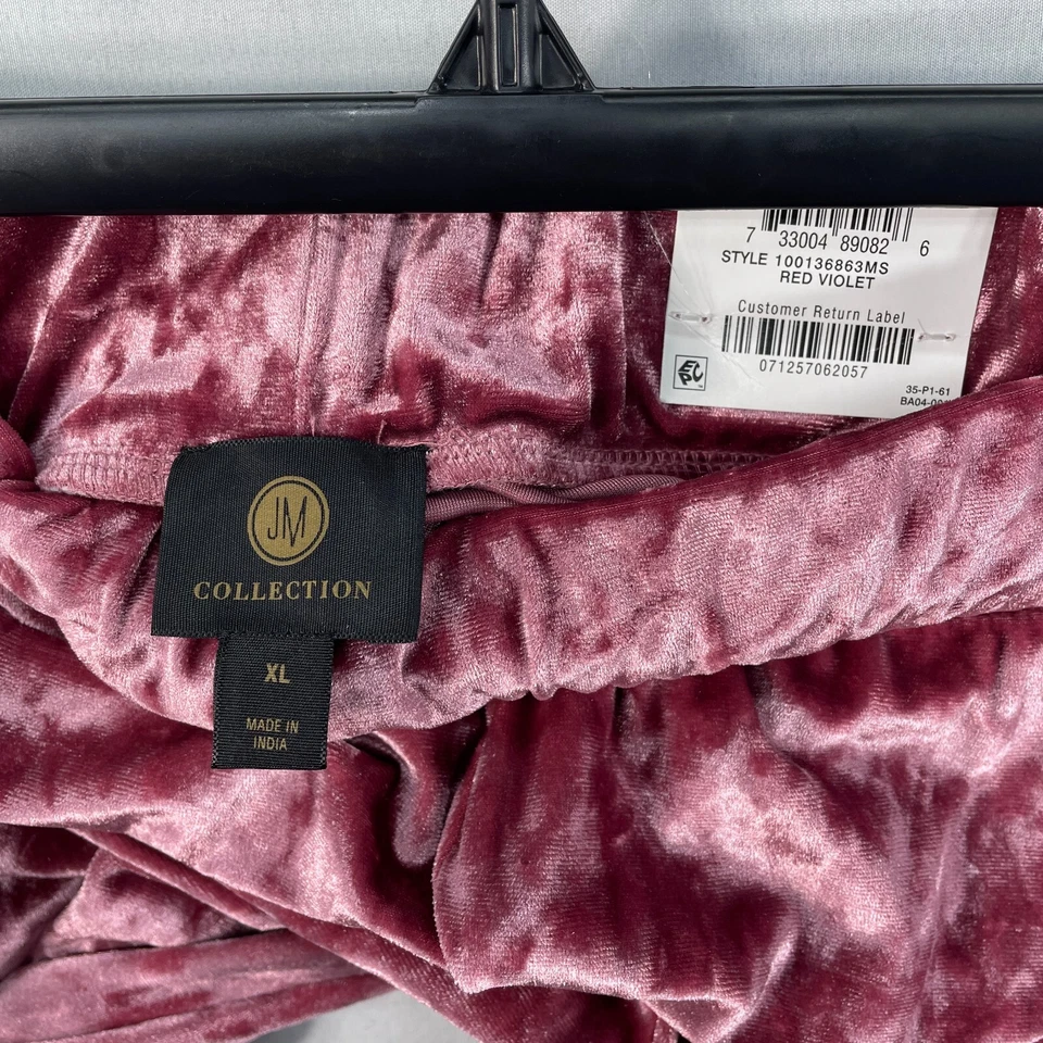 Pantalones de salón JM Collection para mujer talla XL rosa terciopelo pierna ancha nuevos Foto 3 de 4