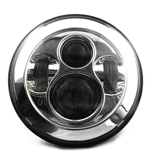 Chrome 7" Round LED Headlights -(2) Anti-Flicker Harnesses for Jeep Wrangler - Picture 2 of 8