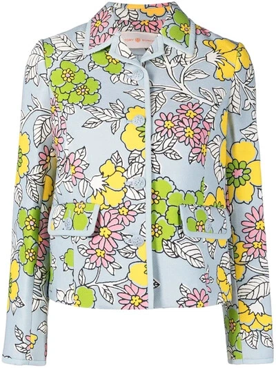 NWT TORY BURCH Wallpaper Floral Twill Crepe Jacket Blue Women Size 0 $598