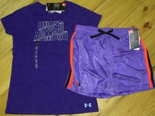 Under Armour purple wordmark logo top  shorts set NWT girls' L YLG