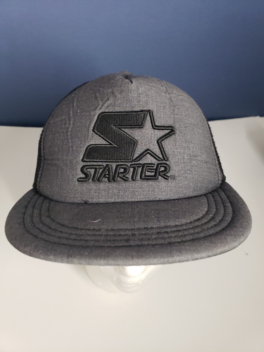 Starter Snapback Cap Mesh Hat Gray w/Black Logo One Size Rubber 