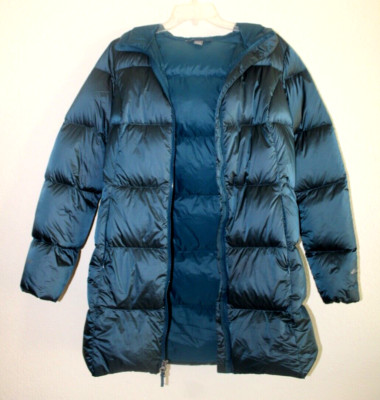 Eddie Bauer  Luna  Peak Down Puffer Aquamarine Hooded Jacket 75% Down Size-S