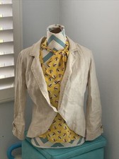 Free People 3/4 Sleeve Beige Linen Blend Jacket Size Medium
