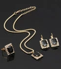 Square Black Artificial Crystal Gold Tent Halo Stoned Earrings Necklace & Ring