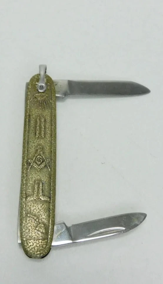 Vintage Antique Anvil USA Masonic Metal 2-Blade Folding Pen Pocket Knife Old - Image 2 of 4