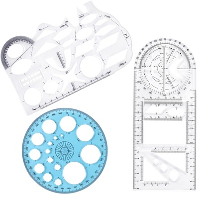 HINZIC 3pcs Multifunctional Geometric Ruler+ 1pc Circle Templates Protractor ...