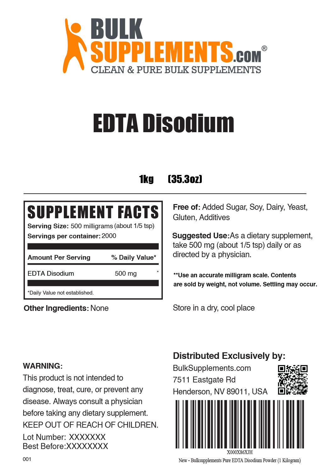 BulkSupplements Disodium EDTA - Chelation