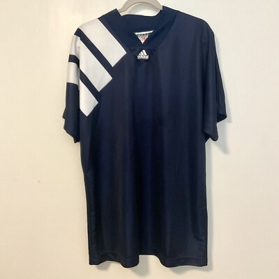 ADIDAS EQUIPMENT VINTAGE 90'S BLUE FOOTBALL SHIRT JERSEY MADE IN USA