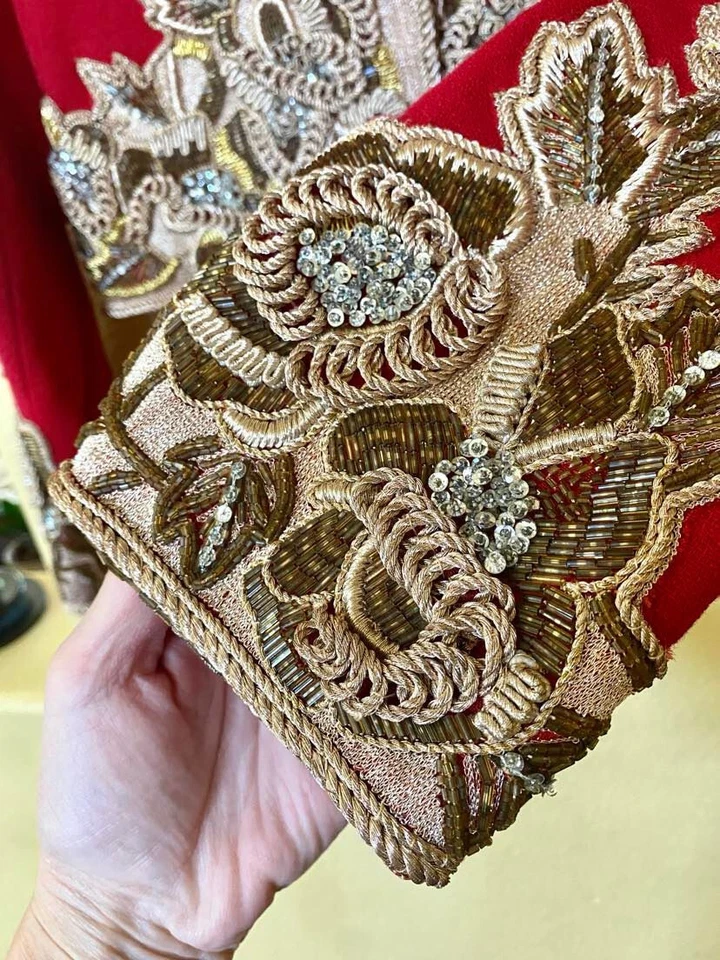 Chaqueta Bolero Vintage Diseñador Años 80 Victor Costa I.Magnin Alta Costura Lana Con Cuentas Foto 3 de 4