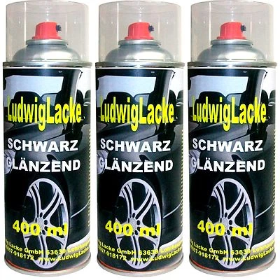 LUDWIGLACKE Noir Brillant 3 Bombes De Peinture Automobile 400ml