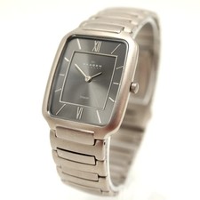 Skagen Solid Titanium 30mm Rounded Tank Watch Gray Bracelet w New Battery