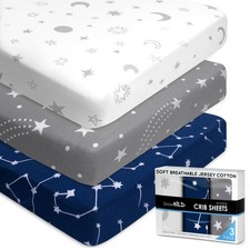 Fitted Unisex Crib Sheets 3 Pack by - Jersey Knit Cotton Crib Sheets for Bo...