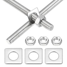 2 Set M6x400mm Fully Threaded Rod 201 Stainless Steel Rod with Nut Square Washer