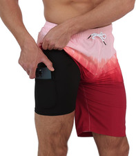 Mens Swim Trunks with Compression Liner 2 in 1 9" Swimming Trunks Quick Dry Men'