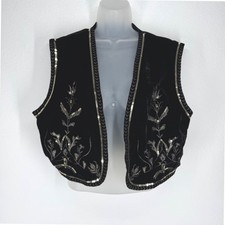Womens Black Velvet Sequin Floral Embroidered...