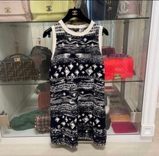 Chanel Sleeveless Dress All Over Pattern Black White Size 36