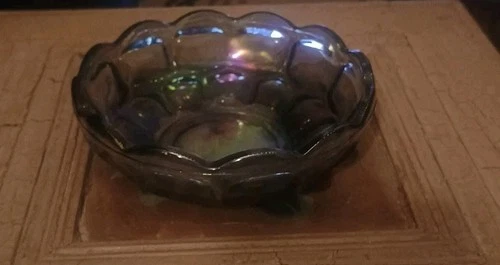Vintage Federal Carnival Glass Yorktown Sundown Iridescent Bowl Scalloped Edge