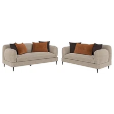 2 PC PLUSH LATTE TEXTURED CHENILLE FABRIC SOFA LOVESEAT LIVINGROOM FURNITURE SET