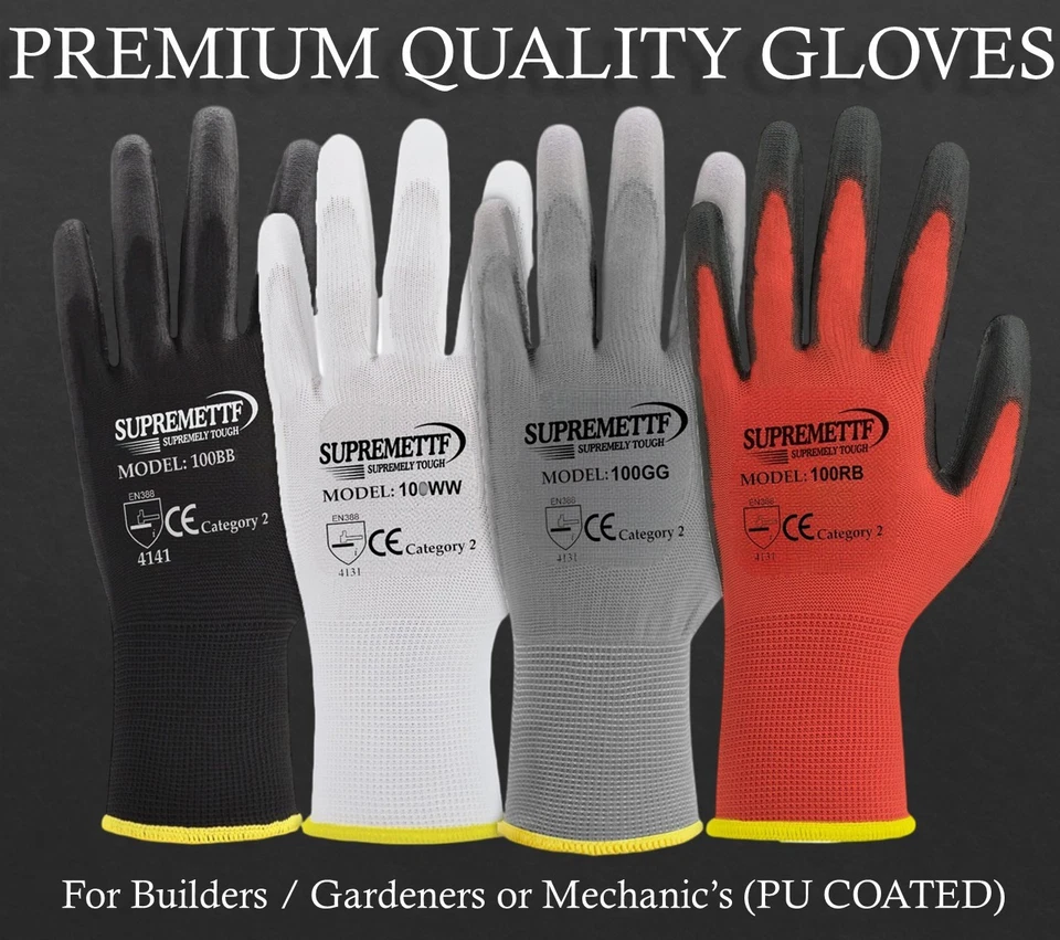 SUPREMETTF 240 PAAR SCHWARZ PU BESCHICHTET ARBEITSHANDSCHUHE BAUER MECHANIKER BAU SICHERHEITSGRIFF