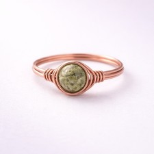 Handmade Copper Ring Green Lava Rock Natural Stone Artisan Statement 1008