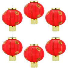 6 Red Fabric Lanterns for Chinese New Year, Mid-Autumn Festival, Wedding Decor