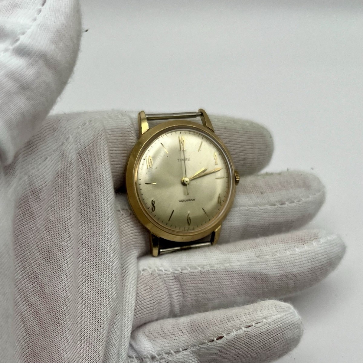 Vintage 1970s Timex Marlin Hand-Wind Watch Gold Tone Date