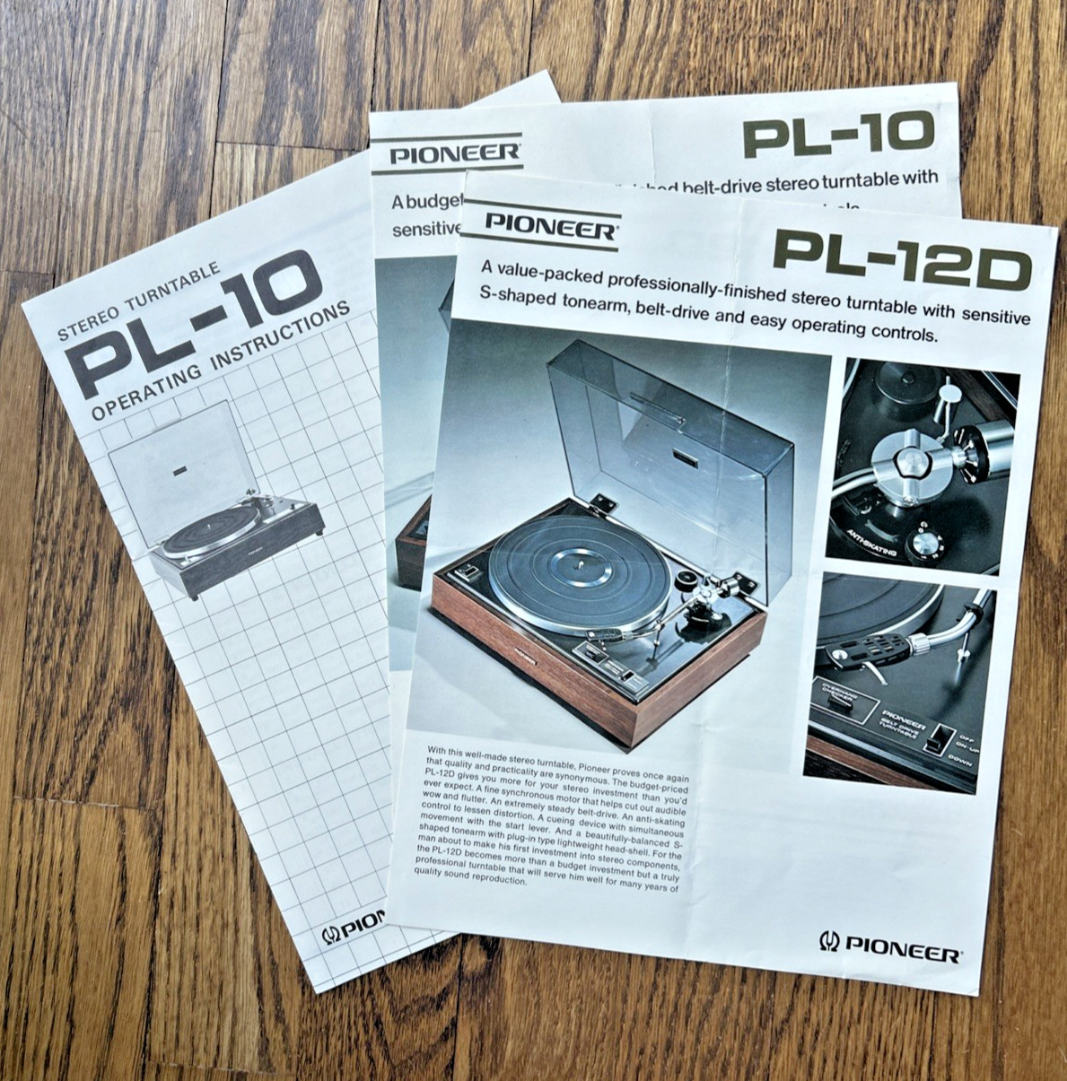 Pioneer PL-10 Operating Instructions Manual + PL-12D and PL-10 Brochures EUC!