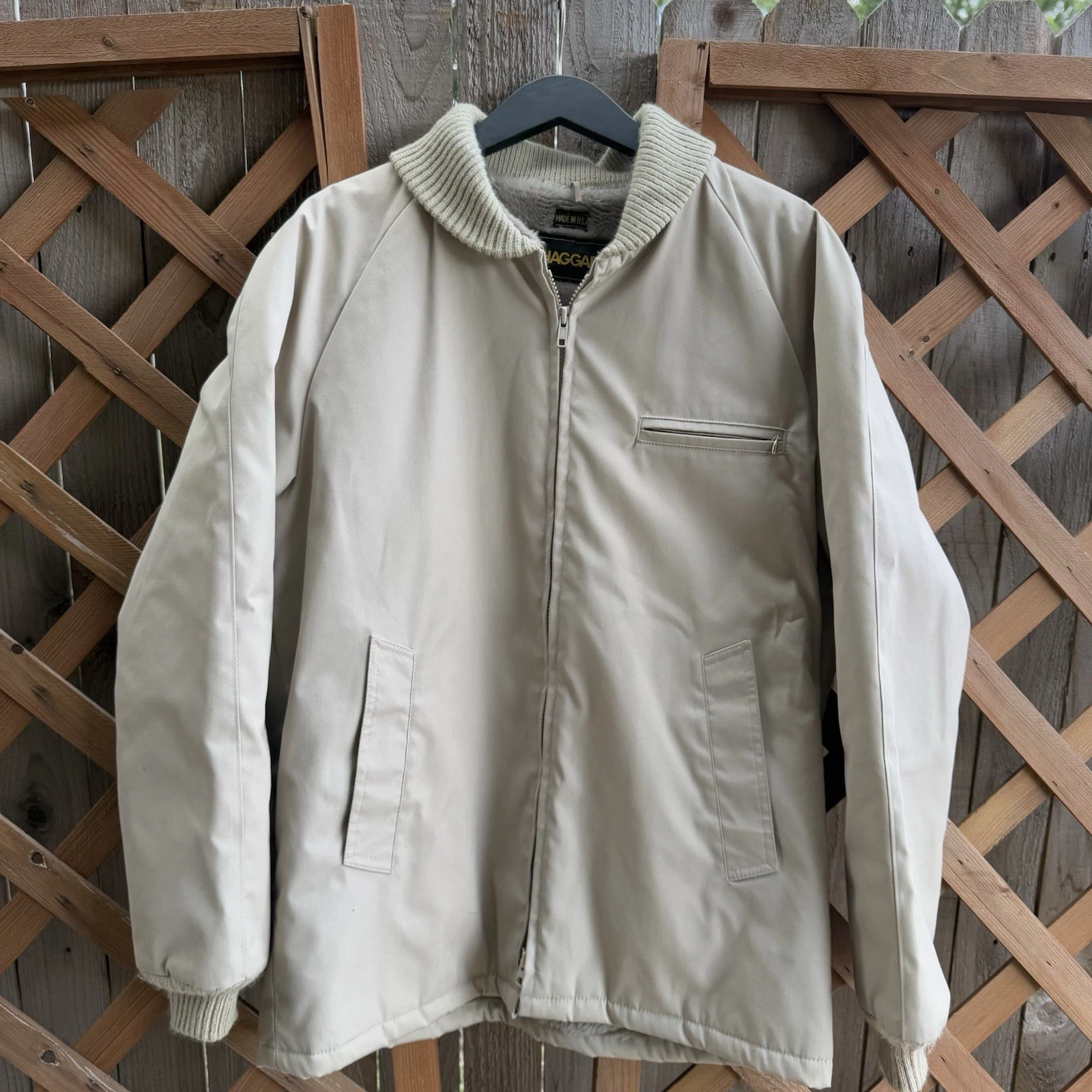 Haggar Vintage Sherpa Lined Jacket Tan Canvas Dad Coat EUC Made USA Normcore