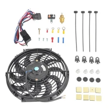 Black 12" High 800+CFM Electric Radiator Fan & Thermostat Switch Relay Mount Kit