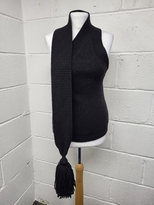 Bottega Veneta schwarz Wolle One Shoulder Top Schal Halstuch Quaste Größe XS.PBF