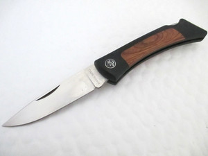 Browning Model 805 Plain Edge Lockback Wood Inlay Knife Japan Z0113