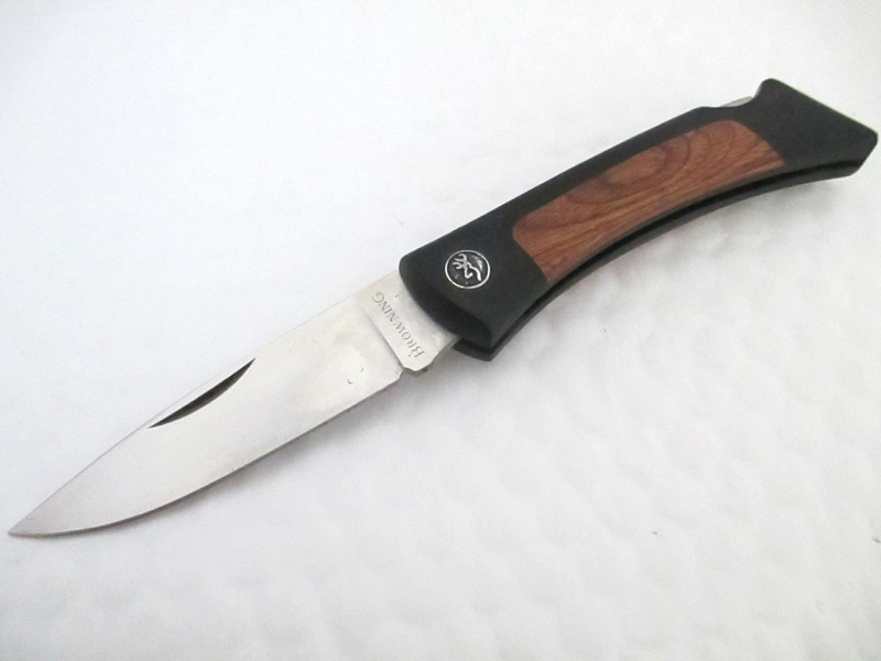 Browning Model 805 Plain Edge Lockback Wood Inlay Knife Japan Z0113