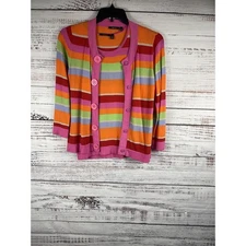 Carlisle Sweater Set Twinset Women's Size M Multi Striped Cardigan Shell 2 Pc