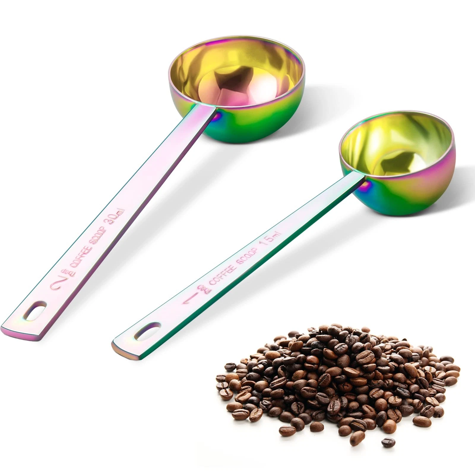 Premium Coffee Scoop Set Of 2 Stainless Steel Long Handle Multicolor Measuring