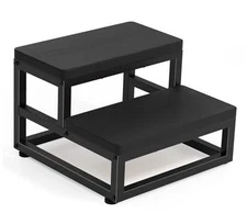 Two-Step Stool for Adults & Kids, Waterproof HDPE Bed Step Double Tier Black