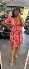 Pink Paisley V-Neck Ruffle Sleeve A-Line Short Dress for Women