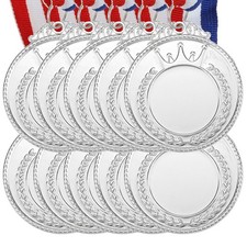 Blank Award Medals, 10pcs Silver Award Medals with Neck Ribbon for Games