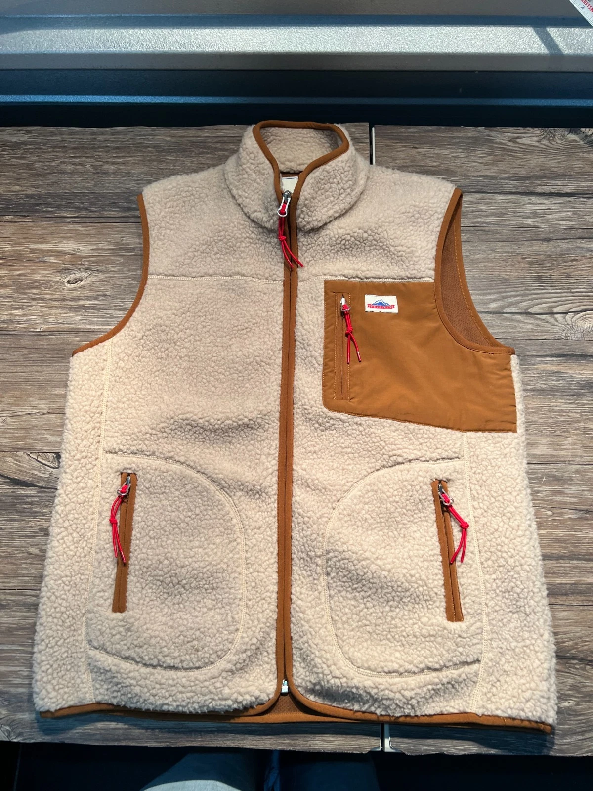 Penfield Sherpa Fleece Vest Mens Large Cream Brown Full Zip Outdoor Gorpcore