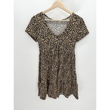 Mi.Ami Brown Black Cheetah Print Short Sleeve Mini Dress Women's Size Small S