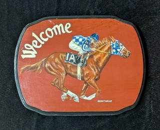 SECRETARIAT HAND PAINTED WALL PLAQUE OLD FRIENDS CHARITY