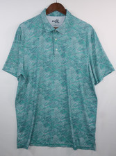 Reyn Spooner Molokai Channel Polo Golf Shirt Size XL Aqua Blue Waves Performance