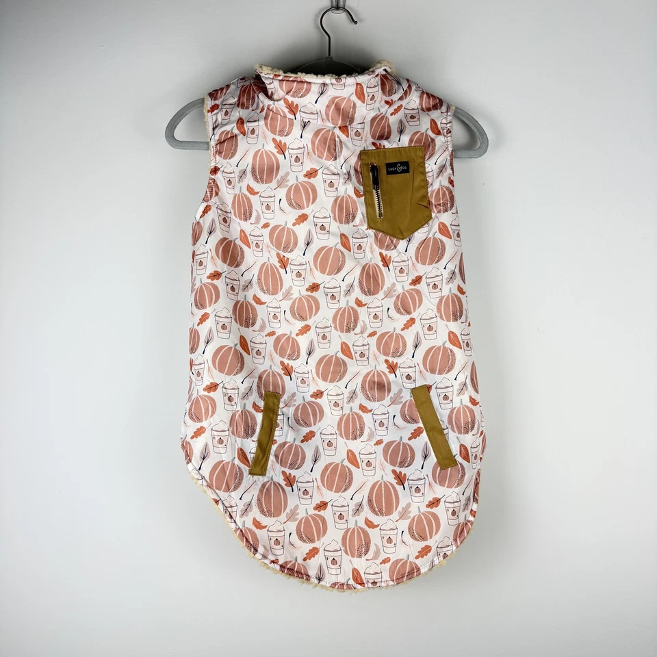 LUCY & CO Reversible Teddy Sherpa Fleece Vest Dog Pet Autumn Pumpkin Spice Fall  - Image 2 of 4